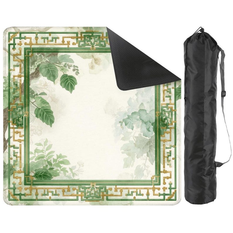 Mahjong mat roll up non slip polyester table cover 31" inch quiet smooth play surface storage bag for home game night gift idea US green set image 7
