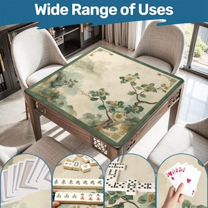 Green Blossom Mahjong rullmatta – 89 x 89 cm halkfri polyester med förvaringspåse halkfria Mahjong-tillbehör, presenter för entusiaster