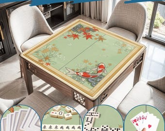 Luxury Koi Pond Fish Mahjong Mat | Rollable Mahjong Table Cover Mats Japanese Style Game Playmat Non-Slip Smooth Surface Mah jongg Mat Gifts