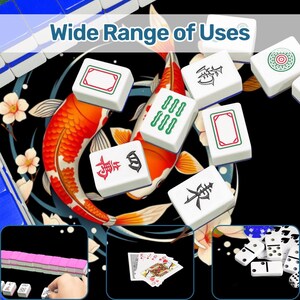 Koi Pond Mahjong Mat Lotus Flower Mahjong Table Cover Non-Slip Mah jongg Playmat Elegant Asian Art Gaming Mats Mahjong Gifts Ideas Decor Set image 2