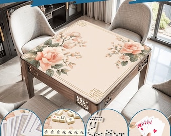 Pink Roses Mahjong Roll-Up Mat  – 31.5"x31.5" Non-Slip Polyester with Storage Bag Anti-slip Mahjong Accessories, Gifts Ideas for Enthusiasms
