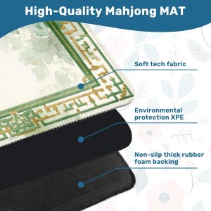 Mahjong mat roll up non slip polyester table cover 31" inch quiet smooth play surface storage bag for home game night gift idea US green set image 3