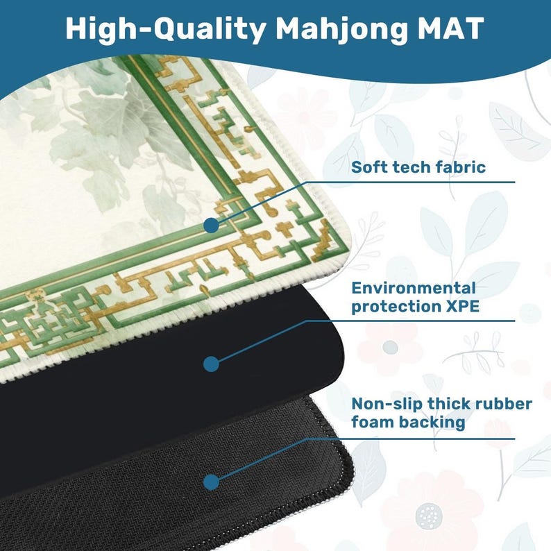Mahjong mat roll up non slip polyester table cover 31" inch quiet smooth play surface storage bag for home game night gift idea US green set image 3