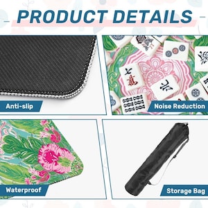 Green Pink Paradise Mahjong Mat 31.5" • Non-Slip Roll Up Play Mat Luxury Floral Game Board • Quiet Smooth Surface Gifts for Mah jongg Lovers image 6