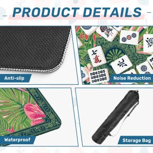 Green Tropical Mahjong Mat - Rollable Not Folded Table Cover Cloth Sets with Rules Non-Slip Transportable Game Play Mah jongg Mats 31.5" Set image 5