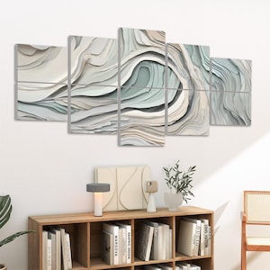 Layered Stones Acoustic Wall Panels – Abstract Wave Sound Absorbing Art, Modern Minimalist 3D Effect Calming Zen Décor Living Room or Office