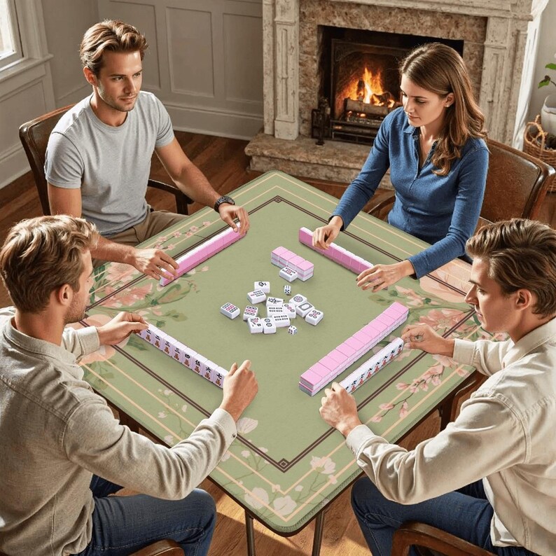 Roses Corner Mahjong Mat Roll-Up Floral Blossom Game Table Cover Cloth Smooth Non-Slip Noise-Reducing Mats with Tile Bag Elegant Green Gifts image 5