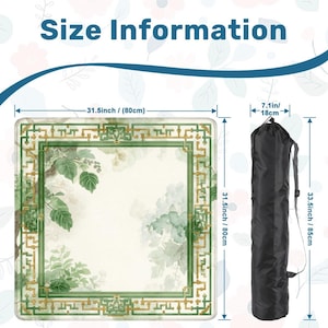 Mahjong mat roll up non slip polyester table cover 31" inch quiet smooth play surface storage bag for home game night gift idea US green set image 2