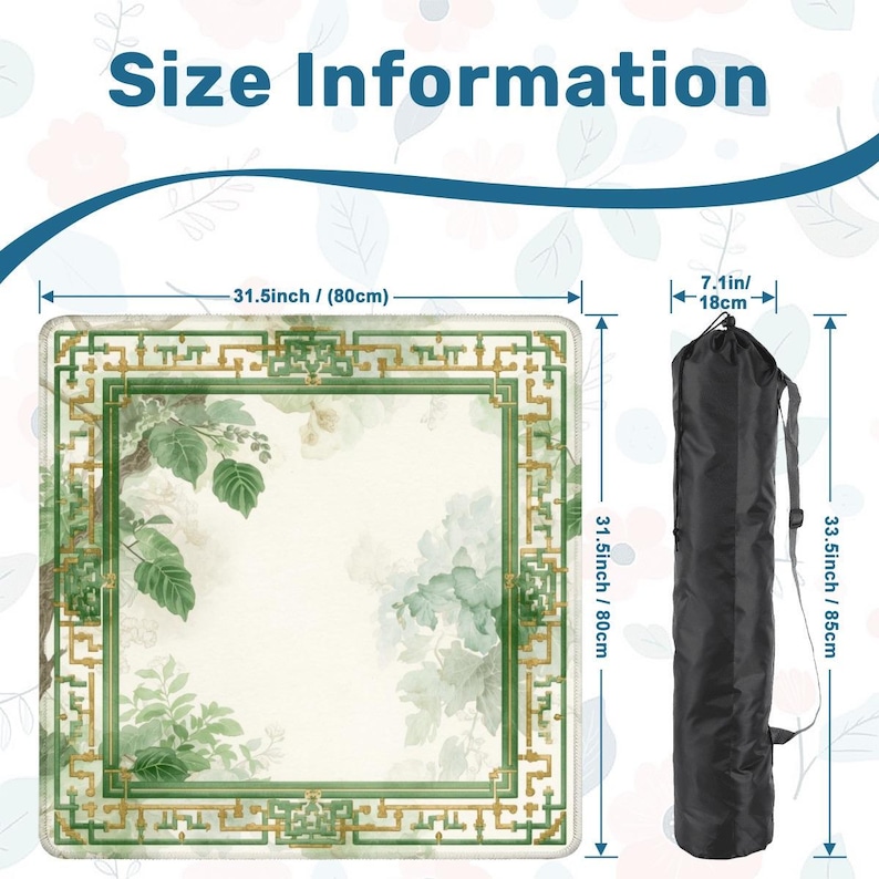 Mahjong mat roll up non slip polyester table cover 31" inch quiet smooth play surface storage bag for home game night gift idea US green set image 2