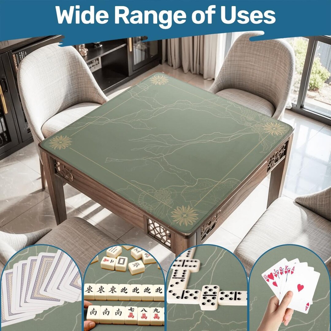 Tapis de table Mahjong jeu , vert antidérapant et réduction du bruit, tapis poker, couverture cartes, société, carré(55.1x55.1inch/140x140cm