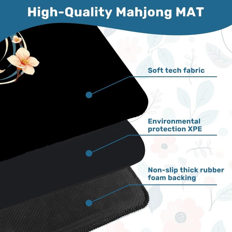 Koi Pond Mahjong Mat Lotus Flower Mahjong Table Cover Non-Slip Mah jongg Playmat Elegant Asian Art Gaming Mats Mahjong Gifts Ideas Decor Set image 4
