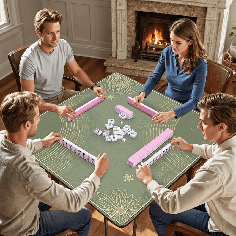 Tapete de Mahjong Sage Lotus: tapete de Mahjong Zen de lujo, suave y antideslizante, enrollable, silencioso, elegante, verde, regalo de estilo asiático minimalista. imagen 5