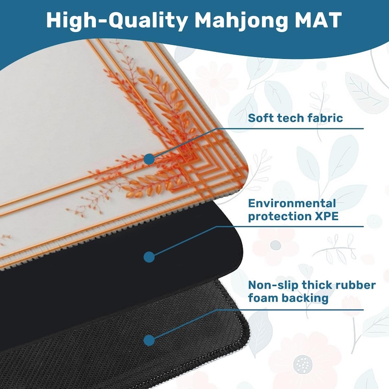Tapete enrollable de Mahjong con diseño de flores naranjas, 31,5 pulgadas, antideslizante, con bolsa de lona, accesorios de Mahjong, regalos para entusiastas, juegos de Mahjong. imagen 3