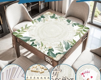 Pastel Green Mahjong Matte 31,5 "Schiff gerollt - Floral Botanische Mah Jongg Spielmatten mit Tasche, Anleitung, Leinensucher, rutschfest, wasserdicht