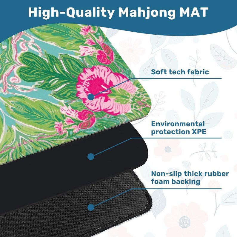 Green Pink Paradise Mahjong Mat 31.5" • Non-Slip Roll Up Play Mat Luxury Floral Game Board • Quiet Smooth Surface Gifts for Mah jongg Lovers image 5
