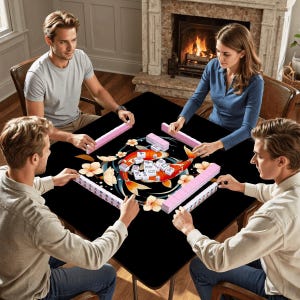Koi Pond Mahjong Mat Lotus Flower Mahjong Table Cover Non-Slip Mah jongg Playmat Elegant Asian Art Gaming Mats Mahjong Gifts Ideas Decor Set image 6