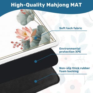 Elegant lotus Mahjong table mat with gold border and pastel design
Non-slip Mahjong mat 31.5 inch roll-up for quiet play
Soft cream Mahjong play mat lotus flower frame aesthetic
