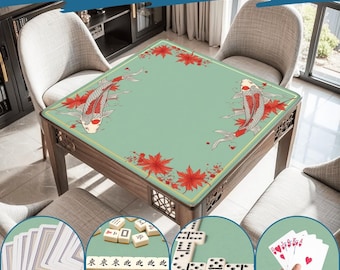Luxury Koi Pond Fish Mahjong Mat | Rollable Mahjong Table Cover Mats Japanese Style Game Playmat Non-Slip Smooth Surface Mah jongg Mat Gifts