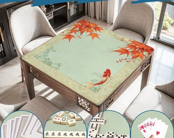 Luxury Koi Pond Fish Mahjong Mat | Rollable Mahjong Table Cover Mats Japanese Style Game Playmat Non-Slip Smooth Surface Mah jongg Mat Gifts
