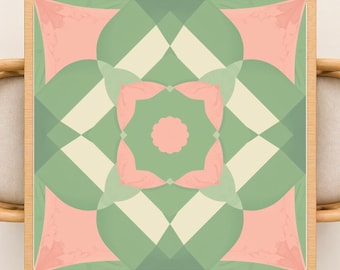 Green Pink Peach Mandala Mahjong Mat 31.5 Non-Slip Rolled Up Play mats Luxury Floral Game Board Quiet Smooth Surface Gifts Mah jongg Lovers