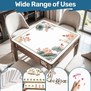 Elegant lotus Mahjong table mat with gold border and pastel design
Non-slip Mahjong mat 31.5 inch roll-up for quiet play
Soft cream Mahjong play mat lotus flower frame aesthetic