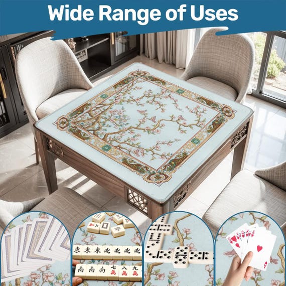 Luxury Hummingbird Mahjong Mat –Elegant Mahjongg Table Cover Non-Slip Rollable Mats and Bag Japanese Style Mah jongg Board Gifts for Players