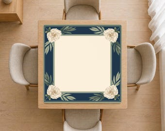 Blue Floral Mahjong Mat Non Slip Mahjong Table Mats Elegant Mahjongg Game Set Neutral Simple Square Size American Mah jongg Mat with Bag Men