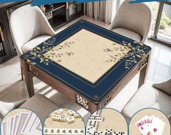 Tapete de Mahjong enrollable de lujo con bolsa de almacenamiento - Cubre mesa antideslizante profesional, tapete de juego transportable que reduce el ruido, 80 cm (31,5") Azul marino y dorado