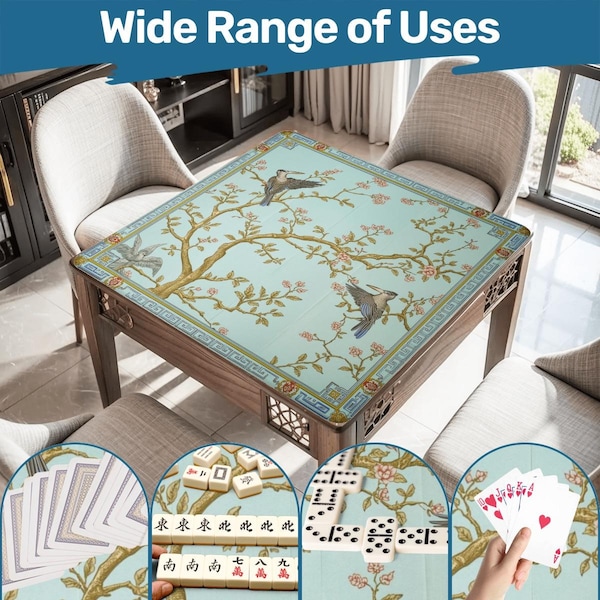 Luxus Kolibri Mahjong Matte - Elegante Mahjongg Tischabdeckung Rutschfeste Rollbare Matten und Tasche Japanischer Stil Mah Jongg Board Geschenke für Spieler