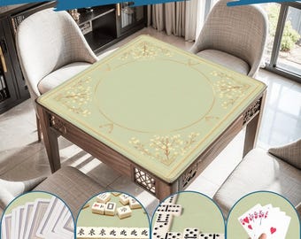 Tapis de mahjong vert haut de gamme • Nappe florale esthétique • Surface carrelée silencieuse et antidérapante Tapis de mah-jong enroulable de luxe Ensembles de nappes Cadeaux