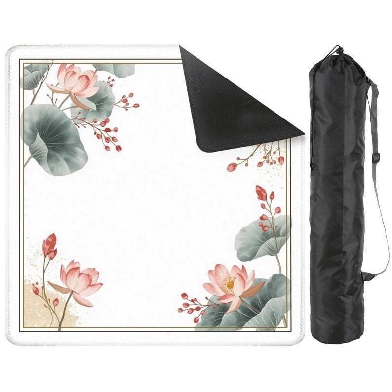 Elegant lotus Mahjong table mat with gold border and pastel design
Non-slip Mahjong mat 31.5 inch roll-up for quiet play
Soft cream Mahjong play mat lotus flower frame aesthetic