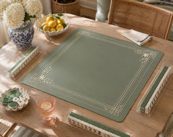 Minimal Sage Mahjong Mat – Luxury Zen Table Set Quiet Smooth Mah jongg Board Elegant Jade Pastel Green Gold Game Gifts Non-Slip Roll-Up Mats