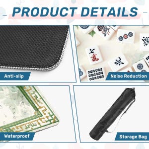 Mahjong mat roll up non slip polyester table cover 31" inch quiet smooth play surface storage bag for home game night gift idea US green set image 4