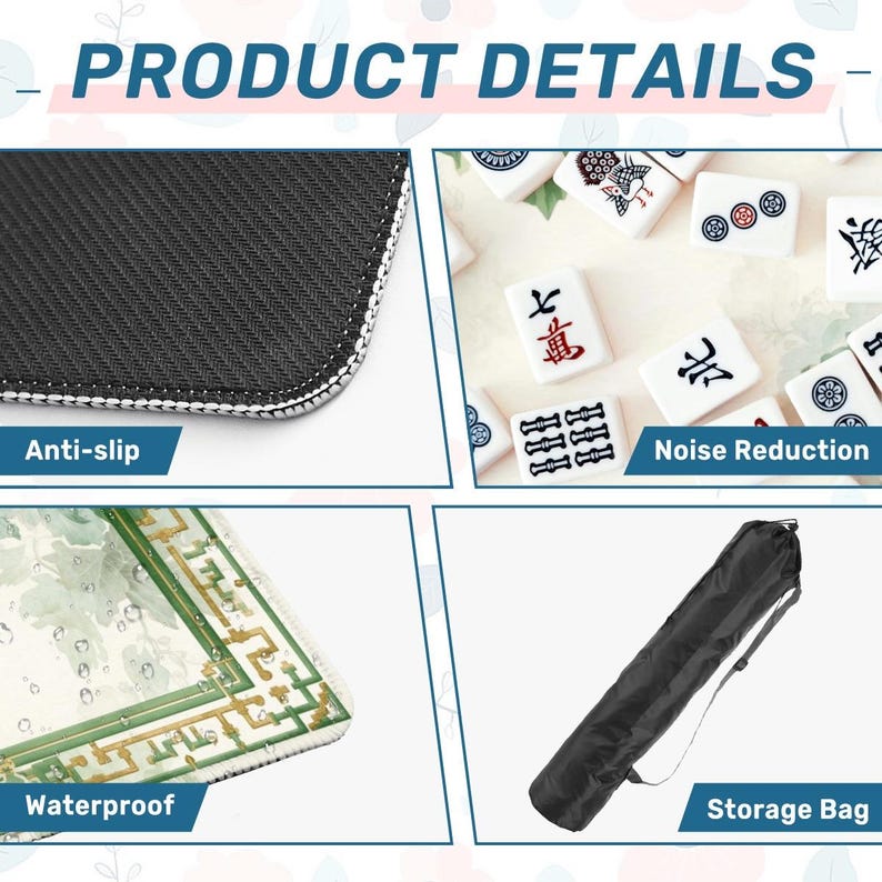 Mahjong mat roll up non slip polyester table cover 31" inch quiet smooth play surface storage bag for home game night gift idea US green set image 4