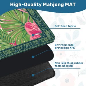 Green Tropical Mahjong Mat - Rollable Not Folded Table Cover Cloth Sets with Rules Non-Slip Transportable Game Play Mah jongg Mats 31.5" Set image 4