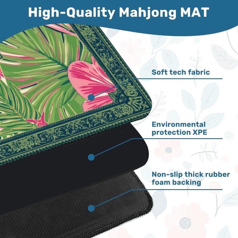 Green Tropical Mahjong Mat - Rollable Not Folded Table Cover Cloth Sets with Rules Non-Slip Transportable Game Play Mah jongg Mats 31.5" Set image 4