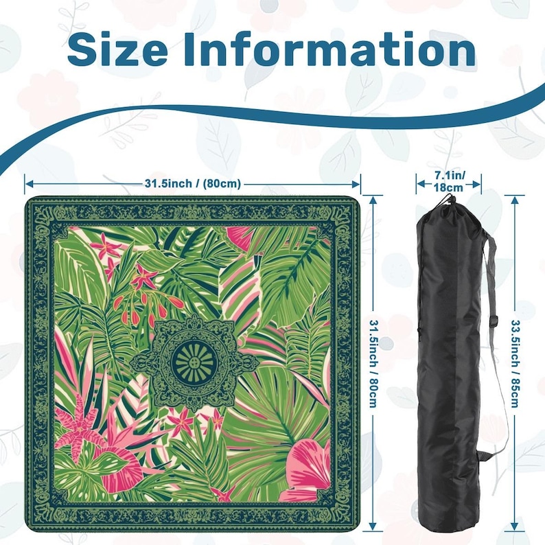 Green Tropical Mahjong Mat - Rollable Not Folded Table Cover Cloth Sets with Rules Non-Slip Transportable Game Play Mah jongg Mats 31.5" Set image 3