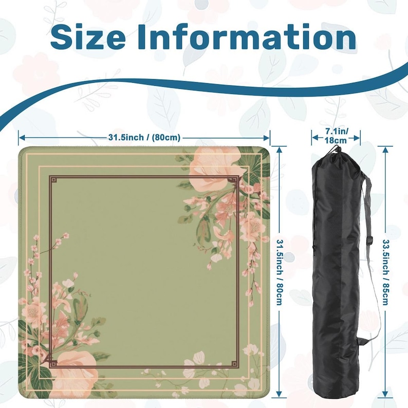 Roses Corner Mahjong Mat Roll-Up Floral Blossom Game Table Cover Cloth Smooth Non-Slip Noise-Reducing Mats with Tile Bag Elegant Green Gifts image 2