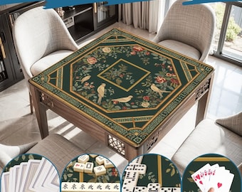 Birds Dark Jungle Mahjong Mat Table Cover Cloth Set Rolled Shipped Mahjongg Practice Board Gift Ideas for Mothers Day and Friends Club Games