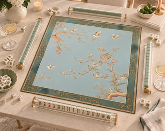 Tapete de Mahjong de Lujo con Colibrí – Elegante funda para mesa de Mahjong, tapete enrollable antideslizante y bolsa, tablero de Mahjong de estilo japonés, regalos para jugadores.