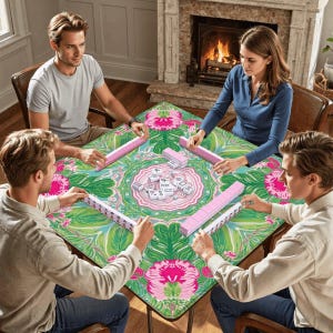 Green Pink Paradise Mahjong Mat 31.5" • Non-Slip Roll Up Play Mat Luxury Floral Game Board • Quiet Smooth Surface Gifts for Mah jongg Lovers image 3