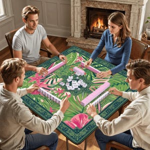 Green Tropical Mahjong Mat - Rollable Not Folded Table Cover Cloth Sets with Rules Non-Slip Transportable Game Play Mah jongg Mats 31.5" Set image 6