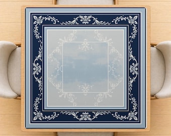 Luxury Navy Mahjong Mat Art Deco Board Floral Thick Rolled Up Table Cloth Cover NonSlip Game Surface Gift for Mahh jongg Lovers Set Blue Set