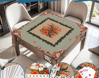 Green Dragon Mahjong Mat – Premium Non-Slip Roll-Up Table Mats (31.5") Chinese Floral Art Luxury Quiet Play Surface Gifts for Mahjong Lovers
