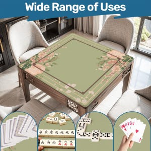 Roses Corner Mahjong Mat Roll-Up Floral Blossom Game Table Cover Cloth Smooth Non-Slip Noise-Reducing Mats with Tile Bag Elegant Green Gifts image 1