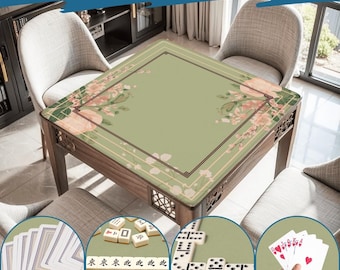 Tapete enrollable de mahjong con diseño floral de Roses Corner, suave, antideslizante y con reducción de ruido, con bolsa para fichas, elegante regalo verde.