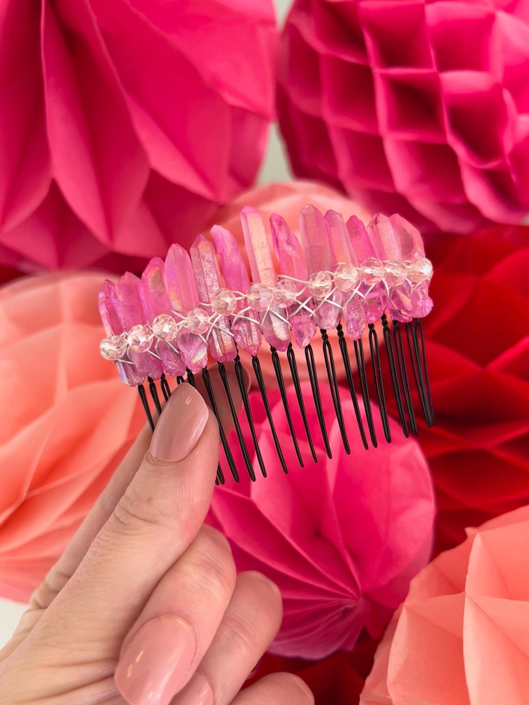 GLITZY GLINDA Luxury Handcrafted Quartz Crystal Hair Comb, Wedding ...