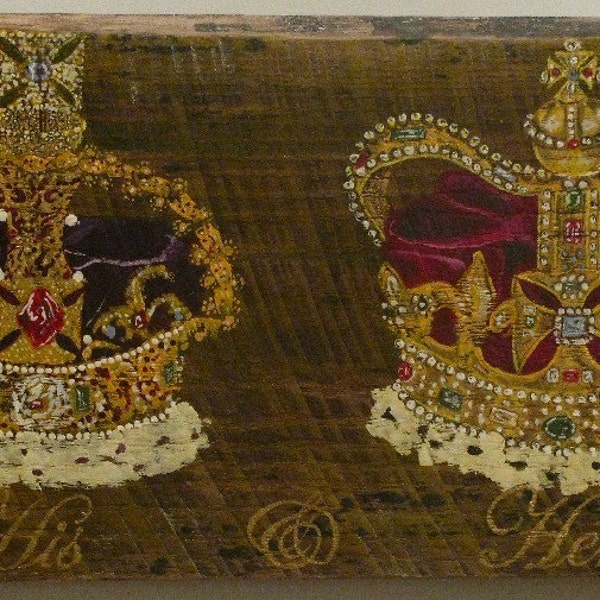 Crowns,  original acrylic painting on reclaimed rustic solid wood board