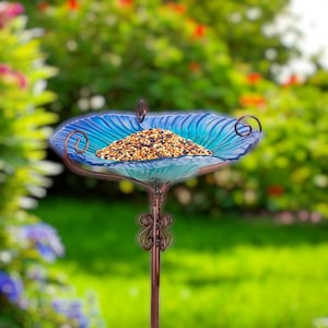 Multi-Colored Glass Bird Feeder Bath: Outdoor Garden Decor