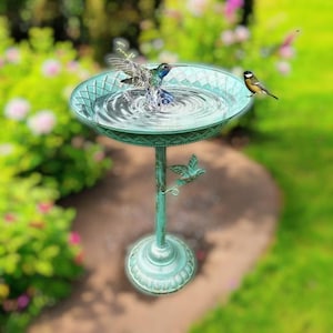 Vogelvoeder/badstandaard amber/groen, glazen voerkommen voor buiten, vogel-/bijenvoeder voor buiten